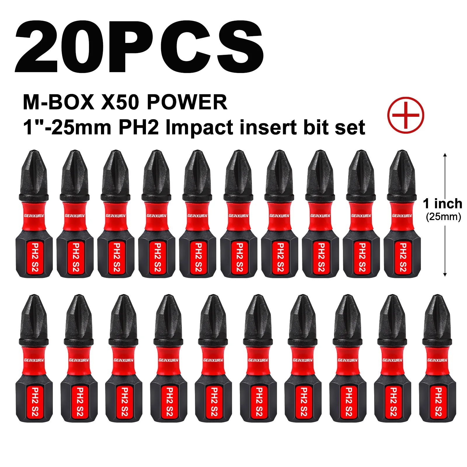 Geinxurn Impact Tough #2 Phillips Insert Driver Bits,Magnetic S2 Steel PH2 Screwdriver Bits Set with Storage M-Box