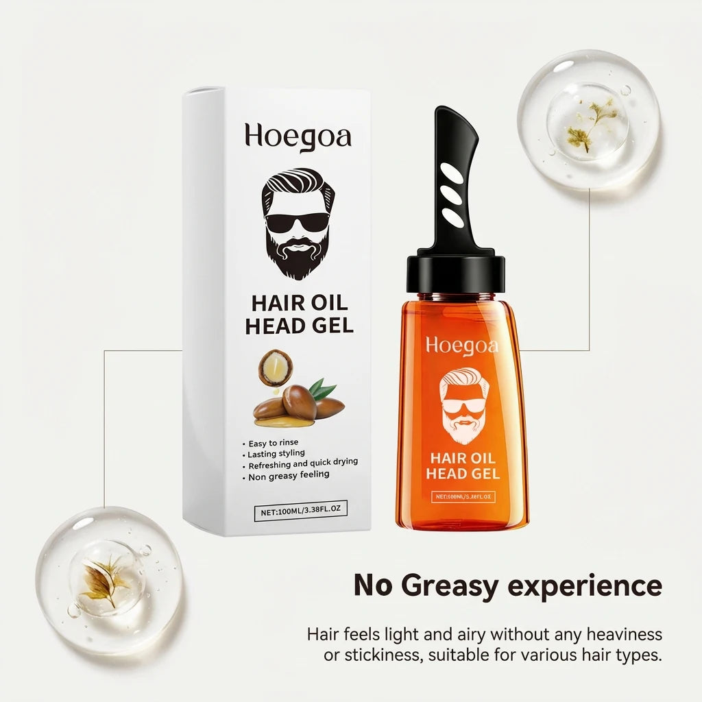 2 In 1 Men's Hair Styling Gel With Wide Tooth Comb Long-Lasting Fluffy Strong Hold Add Shine No-Greasy Hair Styling Oil Pomade