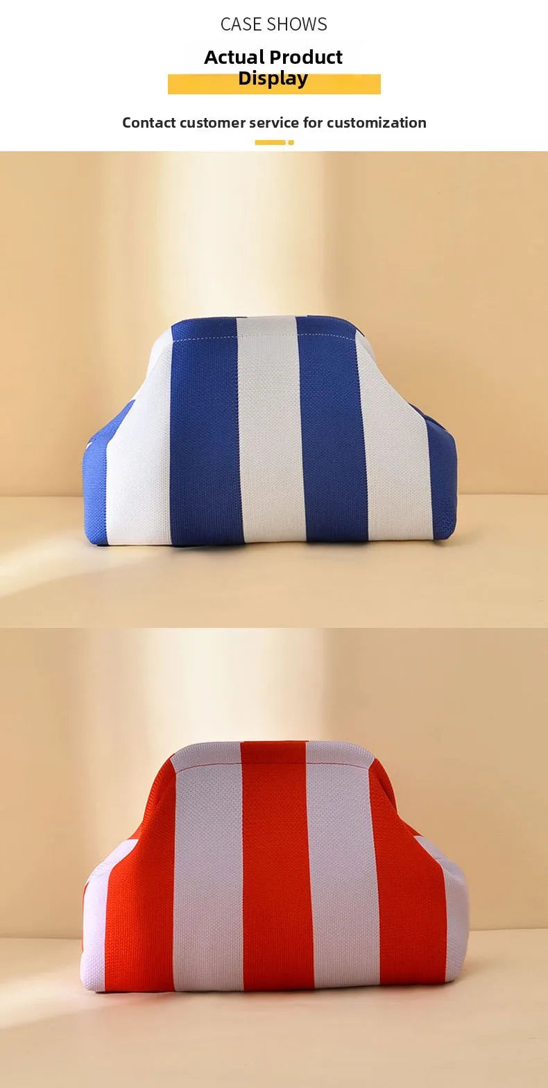 Striped Beach Bag Cloud Knitted Fashion Commuter All-Match Makeup Bag Weave Cross-Border Style Polyester Pillow-Shaped Bag