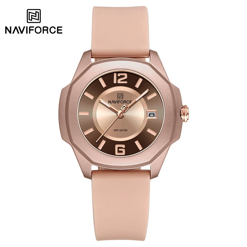 NAVIFORCE Sports Casual Watches for Woman Soft Silicone Strap Classic Fashion 30m Waterproof Date Display Ladies Gift Wristwatch