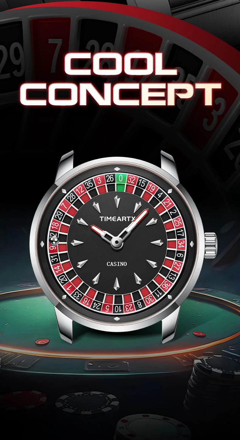 TIMEARTX Brand New Luxury Quartz Watches Man European Roulette Poker Game Wristwatch