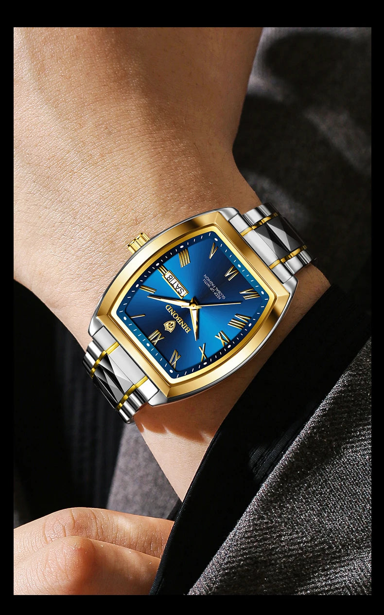 BINBOND 2pcs Couple Watches Fashion Square Quartz Watch for Lover Wateproof Luminous Date Week Men Ladies Valentine Wristwatch