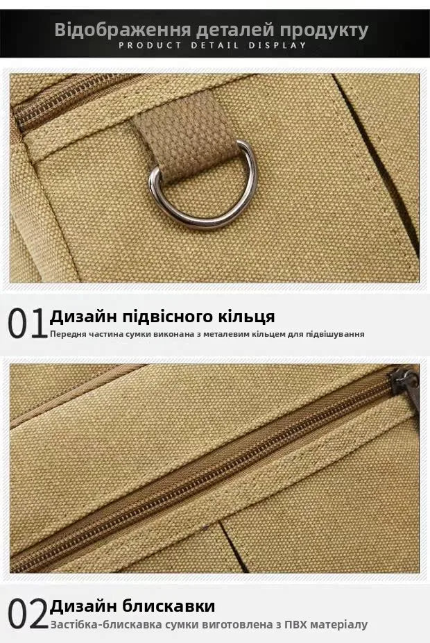 Casual Canvas Shoulder Bag for Men Business Crossbody Small Backpack Soft Handle Zipper Closure Leisure Style Mid-Year New