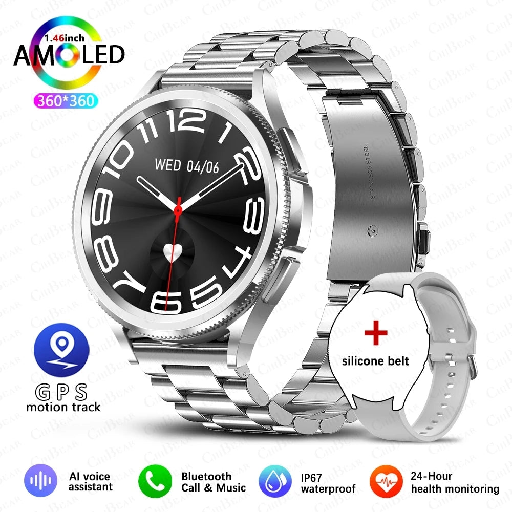 2025 New Watch 6 Smart Watch Men 1.46 inch GPS Sports Fitness Tracker Custom Dial Clock Heart Rate BT Calling SmartWatch Women
