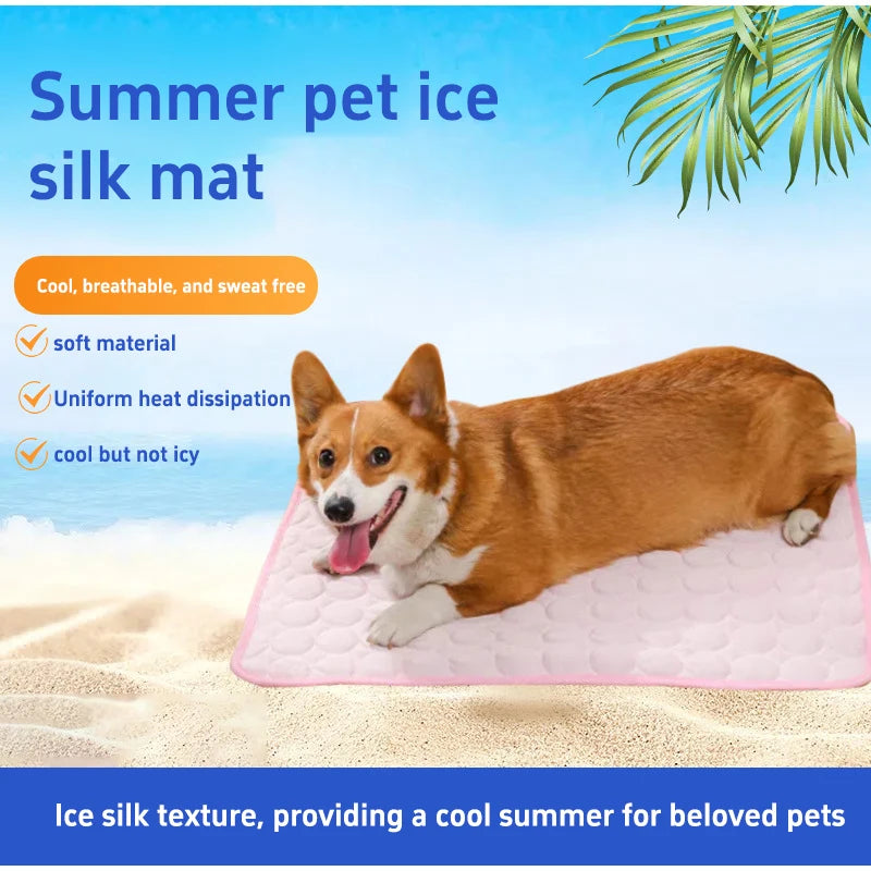 Summer Ice Silk Pet Cooling Mat Dog Cats Non Slip Heat Relief Bed Cat Mat Breathable Ice Silk Cool Dog Mat Washable Pet Supplies