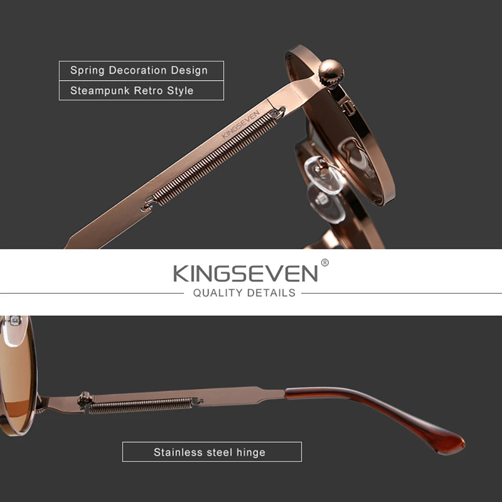 KINGSEVEN Polarized Round Sunglasses Men Retro Vintage Style Women Steampunk Sun Glasses for Men