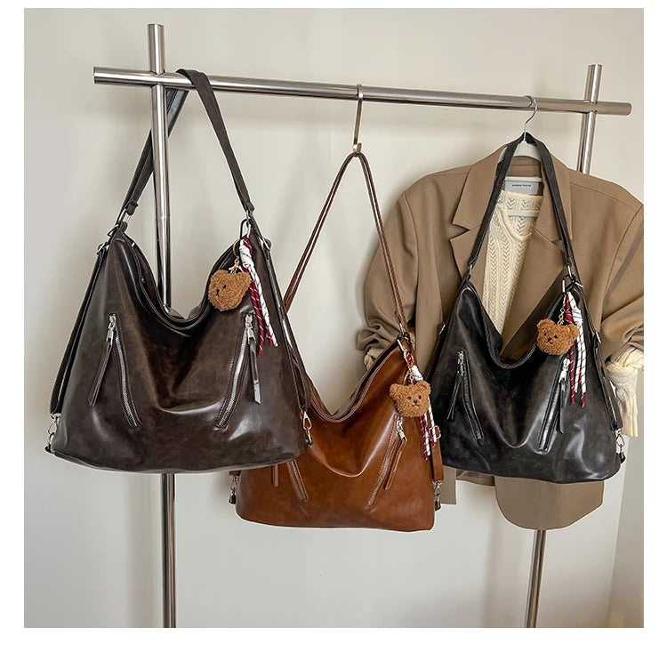 Retro Three-Use Large Capacity Commuter Tote Bag 2025 New Style Single Shoulder Backpack Crossbody Bag for Work Leisure