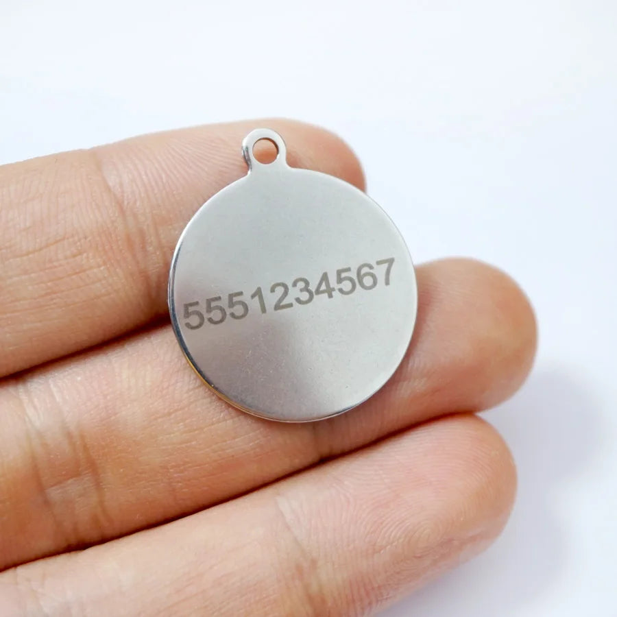 1pc Custom Stainless Steel Pet ID Tag Personalized Name & Phone Number Round Dog Cat Collar Tag 25mm