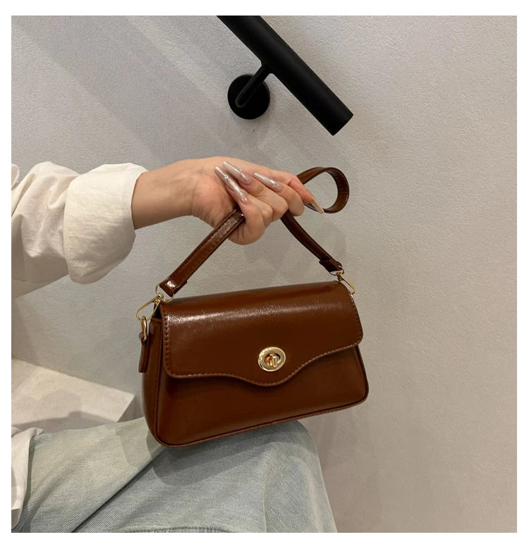 Retro Style Commuter Women's Small Square Bag Fashionable Shoulder Crossbody Bag Soft PU Leather Casual Handbag