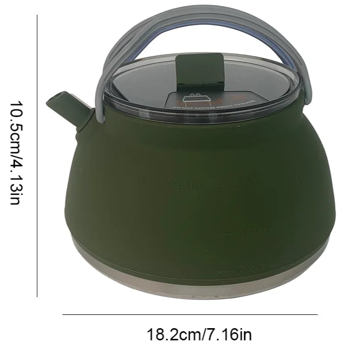 1.5L Silicone Kettle with Handle 1L Camping Cook Pot Stainless Steel Bottom Collapsible Water Cup/Bowl for Camping Backpacking