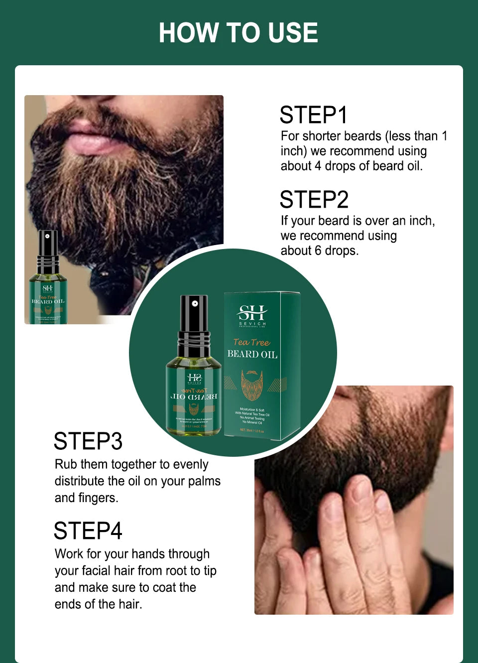 SEVICH Growth Beard Oil for Men Moisturizing Styling Trim Care Thicker Promote Beard Regrowth Strengthen Shine Soften Beard Oil