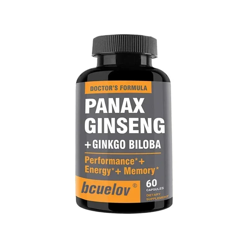 Ginseng + Ginkgo Biloba Supplement, Boosts Energy Focus, Supports Cognitive Athletic Performance & Heart Health, 120 Caps