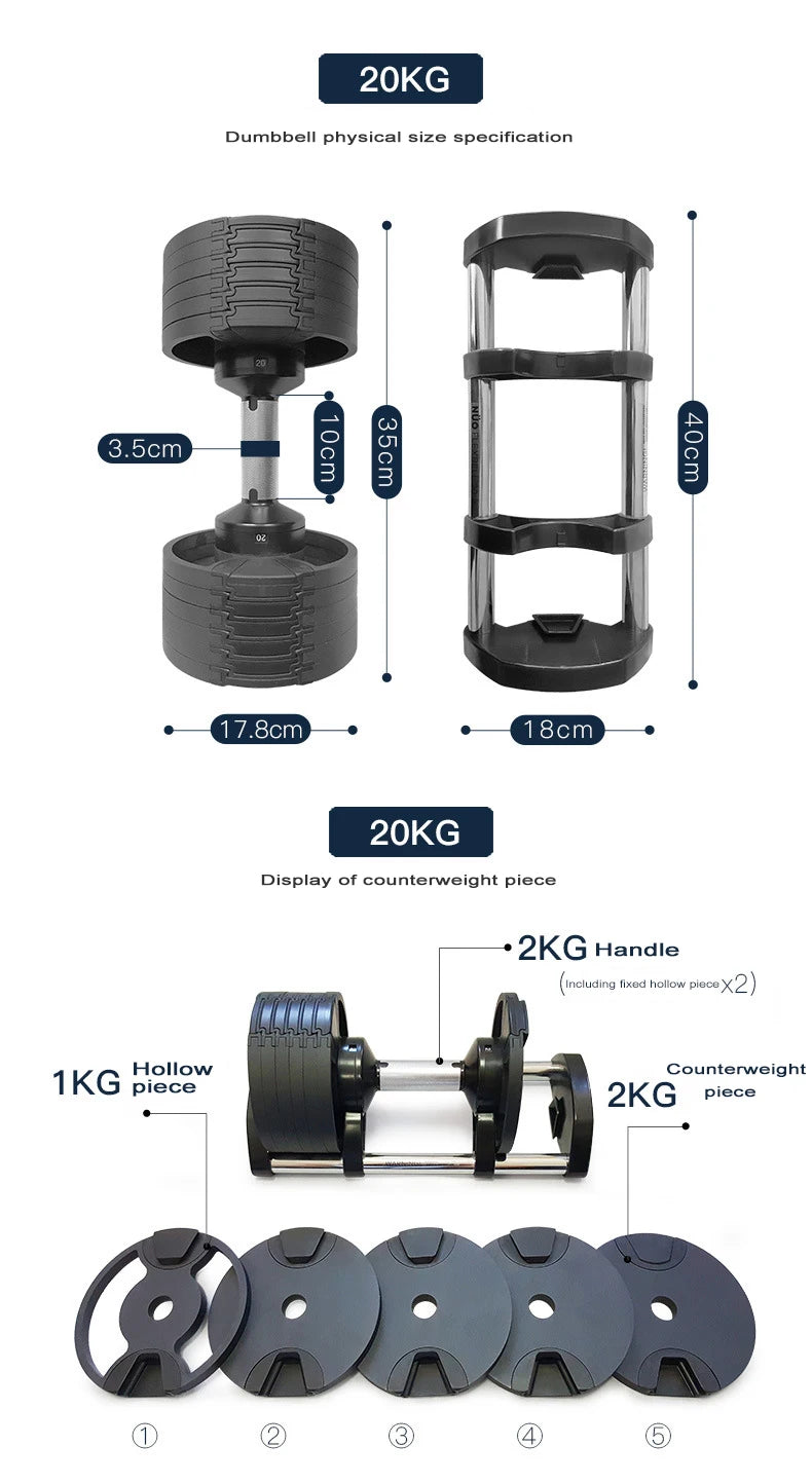 Adjustable Round Dumbbell Set, Second Generation, 2kg Increase, 24kg, 36kg, Fitness, Newly Upgraded