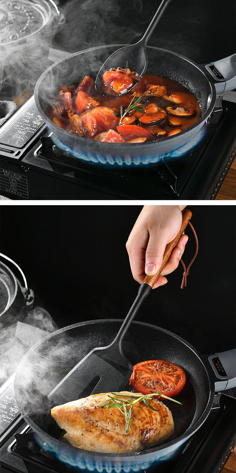 1/7Pcs Black Food Grade Silicone Kitchen Cookware Utensils Spatula Spoon Oil Brush Practical Cooking Tool Kitchenware Set
