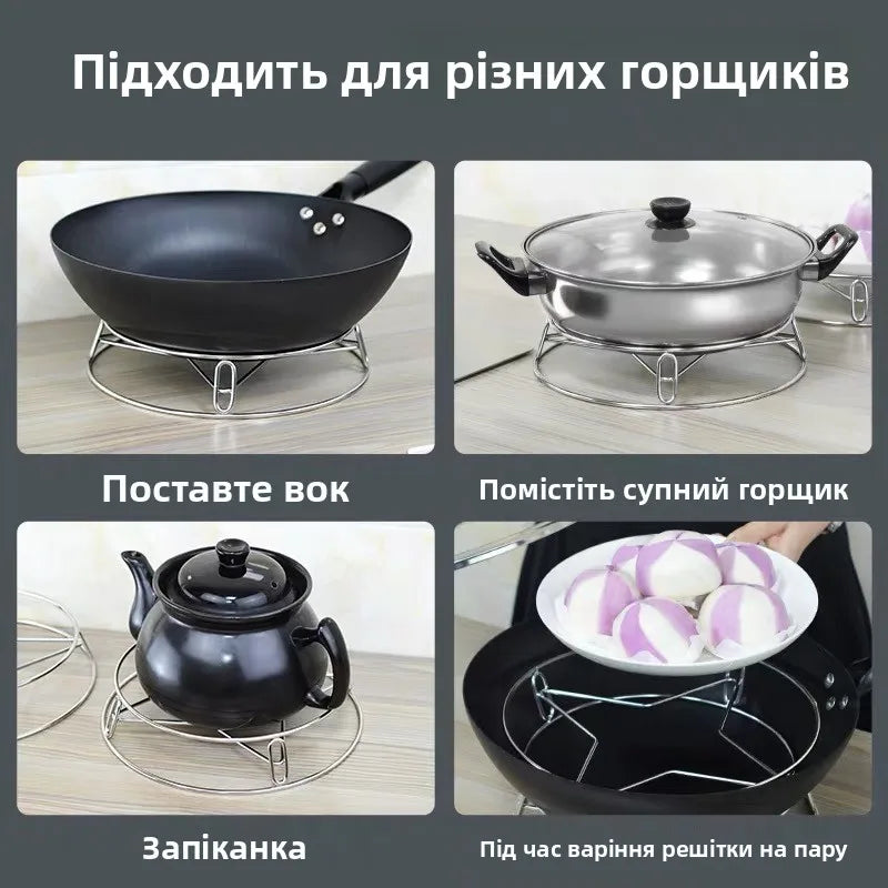 Thickened Stainless Steel round Tube Wok Stand Double Layer Pot Pad with Plate Connected Pot Stand Heat Insulation Anti-Scald...