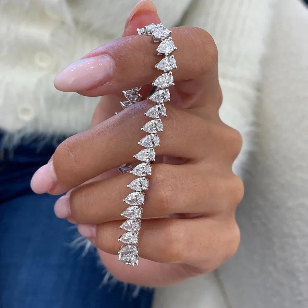 Certified 0.5carat Pear Cut Moissanite Diamond Tennis Bracelets for Women 925 Sterling Silver Waterdrop Shape Wrist Chain
