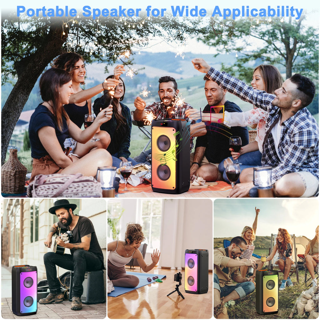 T10-T Wireless Bluetooth Speaker, Karaoke Machine with 2 Microphone, Home Karaoke Party Speaker with Led Light, Stage Subwoofers