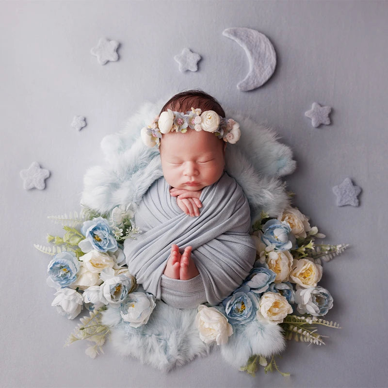 7pcs Wool Felt Stars and Moon Newborn Photography Props Background Mini Accessories Atmospheric Moon and Stars Baby Shoot Props