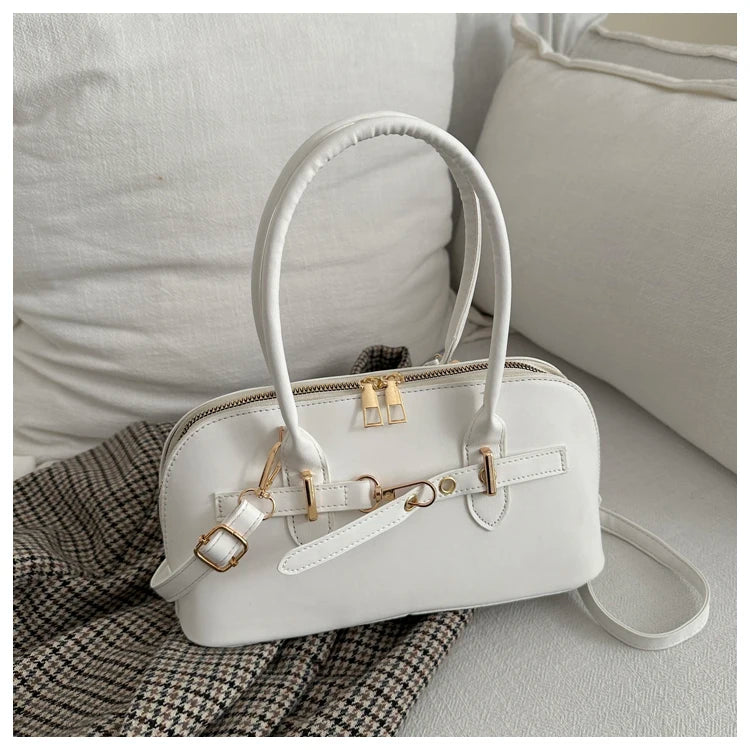Modern  Shaped Women's Handbag Crossbody Commuter Bag Fashionable Retro Bowling Bag Soft Handle Polyester