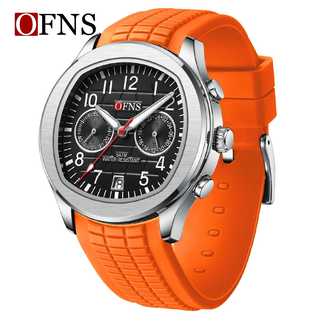 OFNS 8020 Fashion Men's Quartz Watch Double Hole Five Needle Waterproof Luminous Calendar Business Men's Quartz Watch