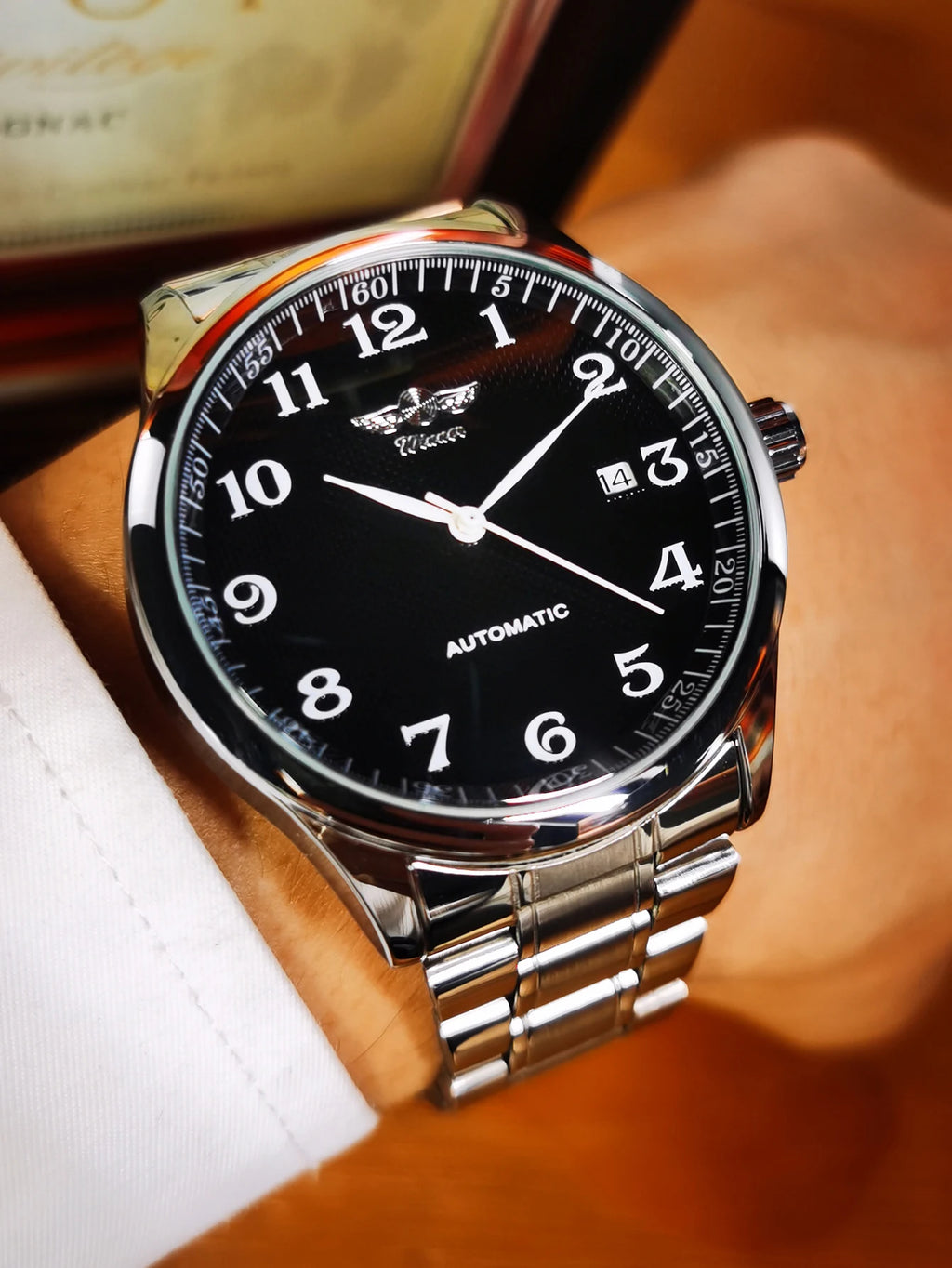 Winner Classic Business Watch for Men Retro Calendar Blue Hands Automatic Mechanical Watches Top Brand Luxury Steel Leather Belt