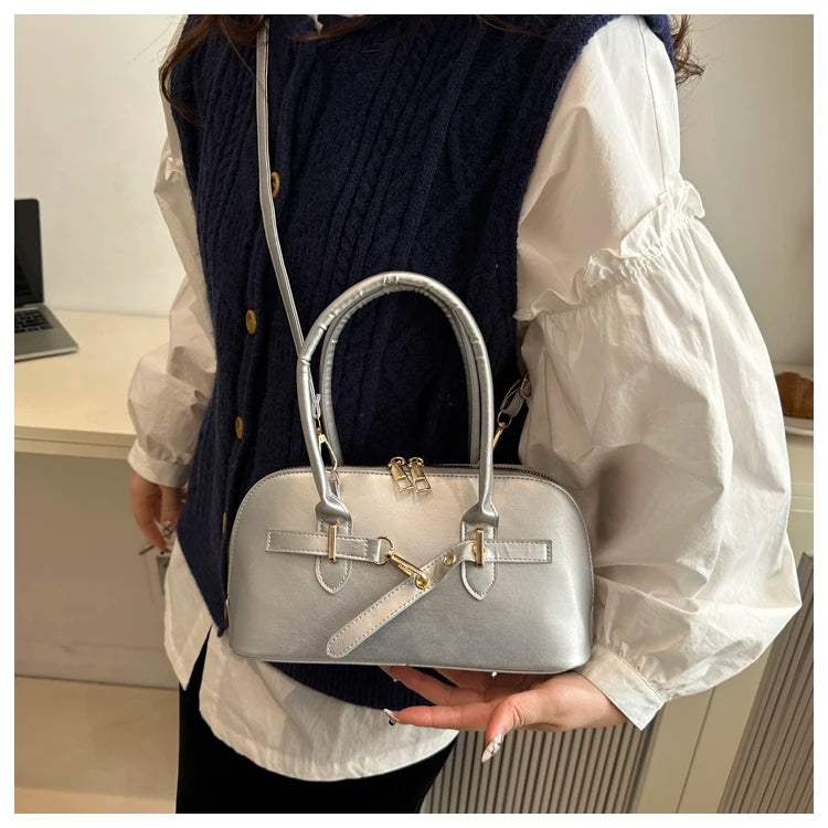 Modern  Shaped Women's Handbag Crossbody Commuter Bag Fashionable Retro Bowling Bag Soft Handle Polyester