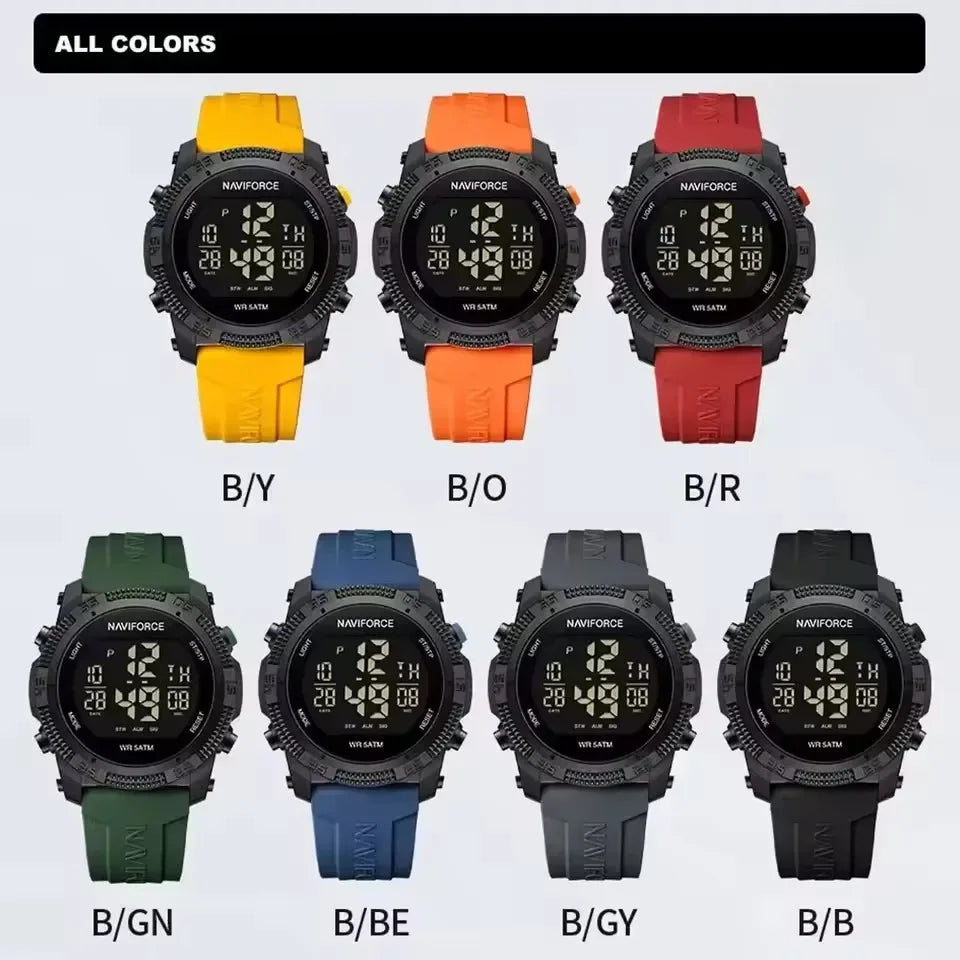 NAVIFORCE NF7104 Men's LCD Digital Leisure Date and Week Alarm Clock Waterproof Silicone Strap Electronic Premium Watch