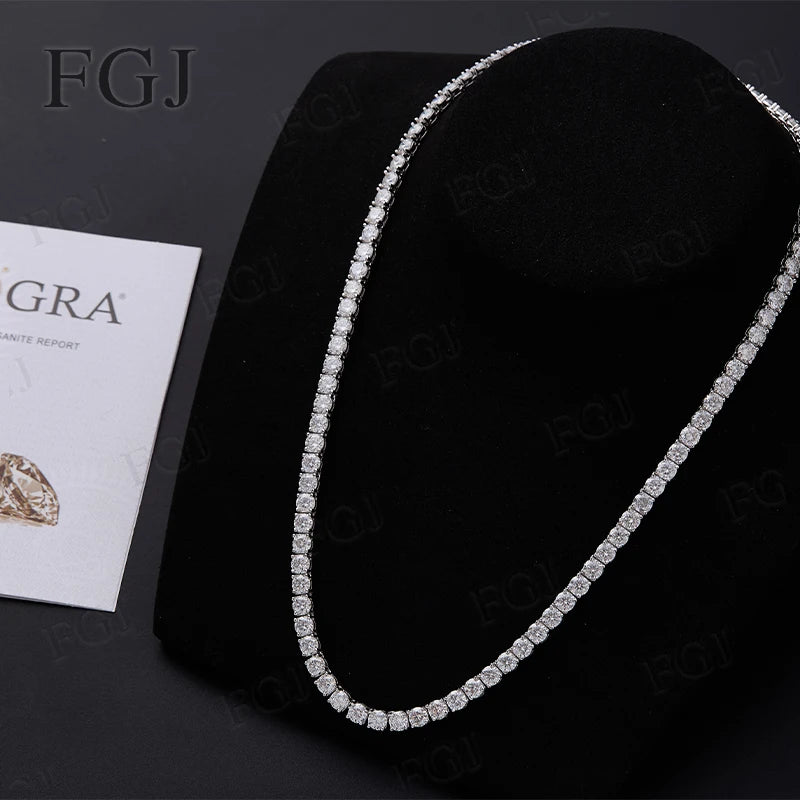 100% Real Moissanite Tennis Necklace for Woman Men Wedding Jewelry With GRA 925 Sterling Silver Plated 18K White Gold Necklace