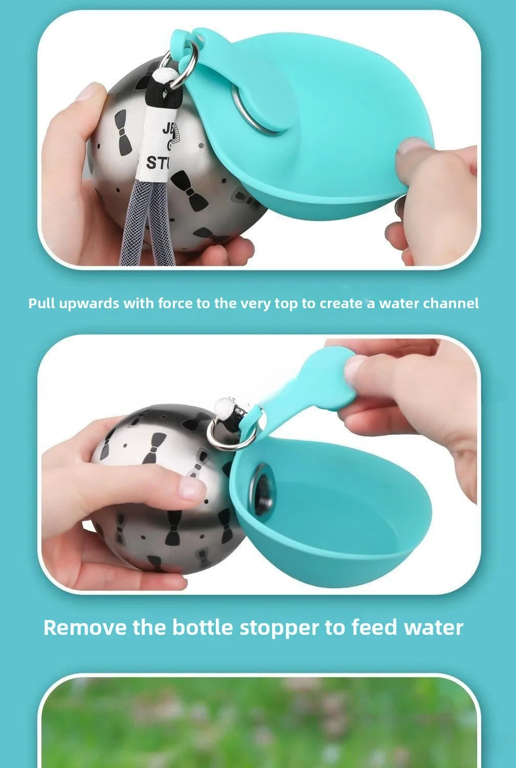 Foldable Stainless Steel Pet Water Bottle Spherical Design Portable Bowl for Small Pets Outdoor Daily Feeding and Drinking
