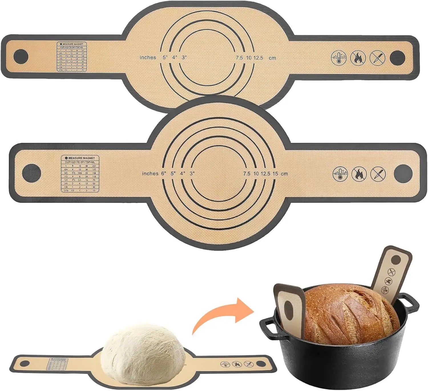 Silicone Bread Sling Mat for Dutch Oven Portable Long Handles Non-Stick Reusable Mat Easy Clean Sourdough Transfer