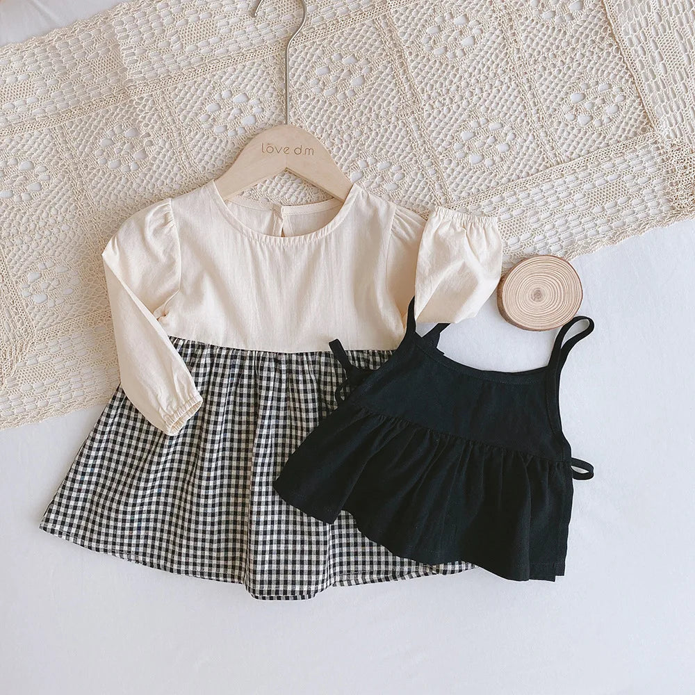 2pcs Baby Girls Clothing 0-4 Years Sister Outfit Set - Gingham Romper/Dress with Blouse Matching Clothes for Siblings