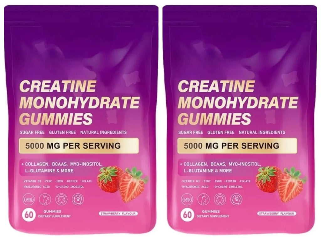 Creatine Monohydrate Gummies Daily Pre & Post Workout Recovery Support Contain Collagen,Biotin,Vitamin & Hyaluronic Acid 60count