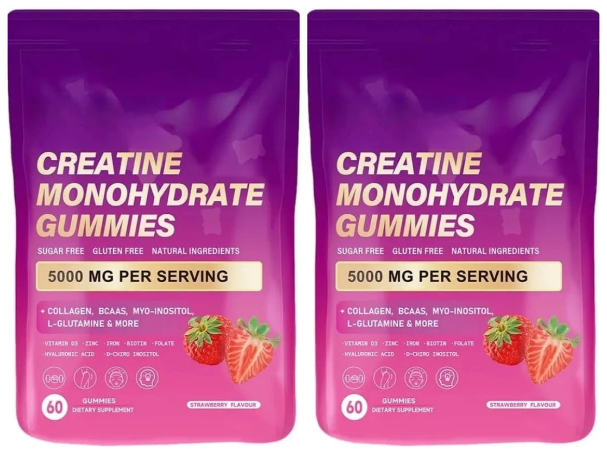 Creatine Monohydrate Gummies Daily Pre & Post Workout Recovery Support Contain Collagen,Biotin,Vitamin & Hyaluronic Acid 60count