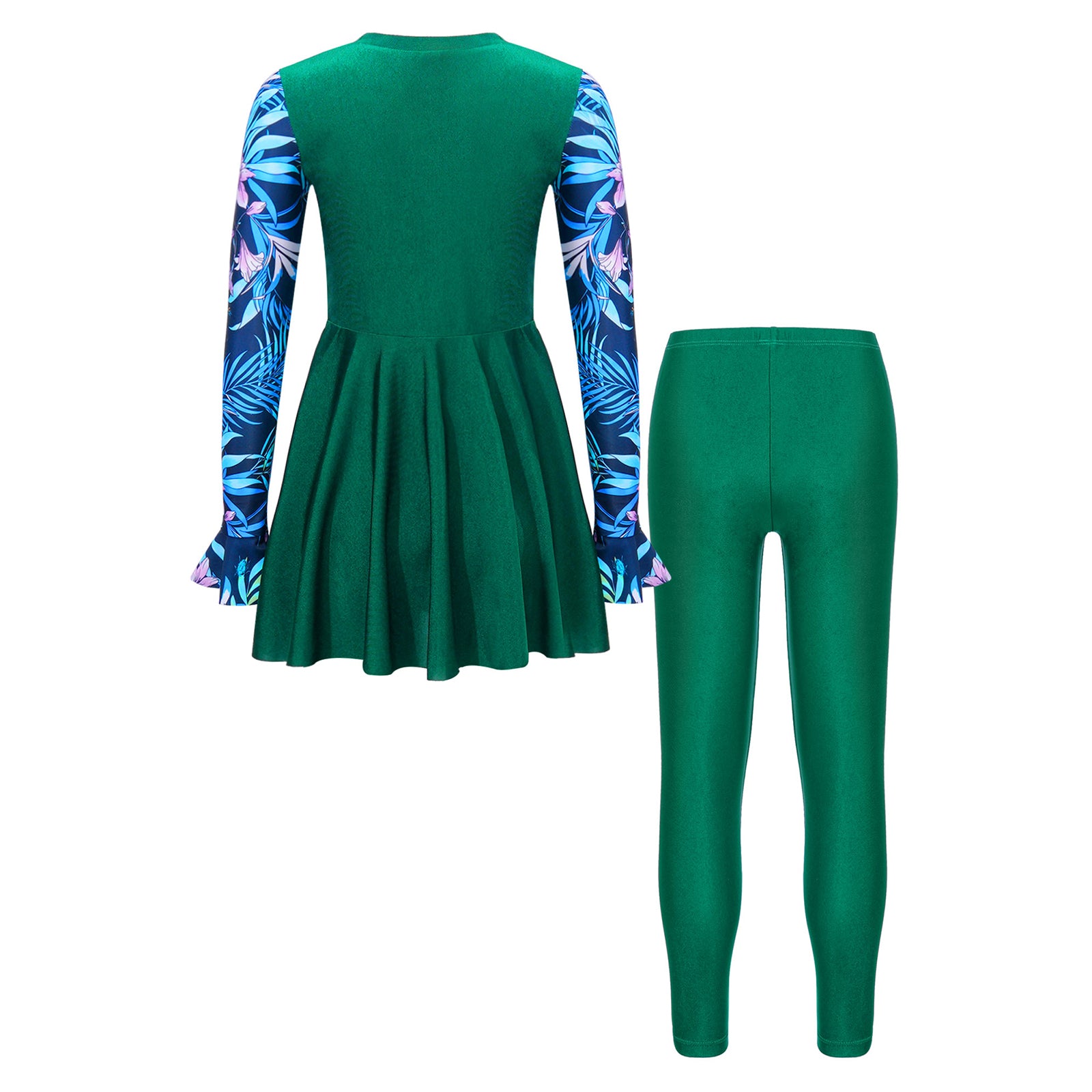 Girls Swimsuits 2 Piece Rash Guard Set UPF 50 Sun Protection Long Sleeve Swim Dress with Leggings Kids Full Body Cover Beachwear