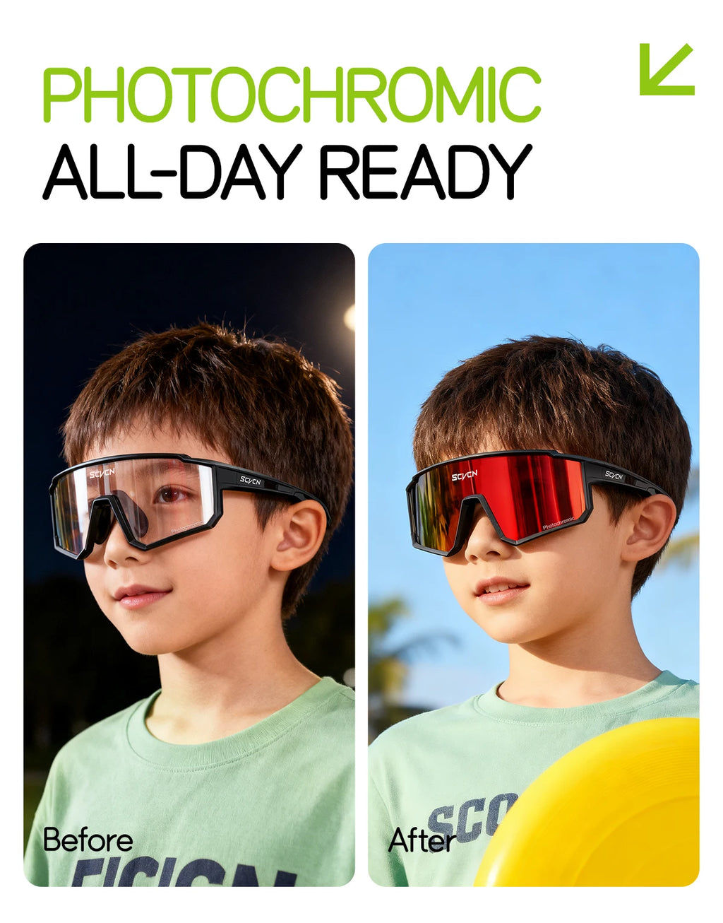 SCVCN New Photochromic Children Cycling Glasses Outdoor Sports Sunglasses Kids Road Bikes Cycling Eyewear UV400 Fashion Goggles