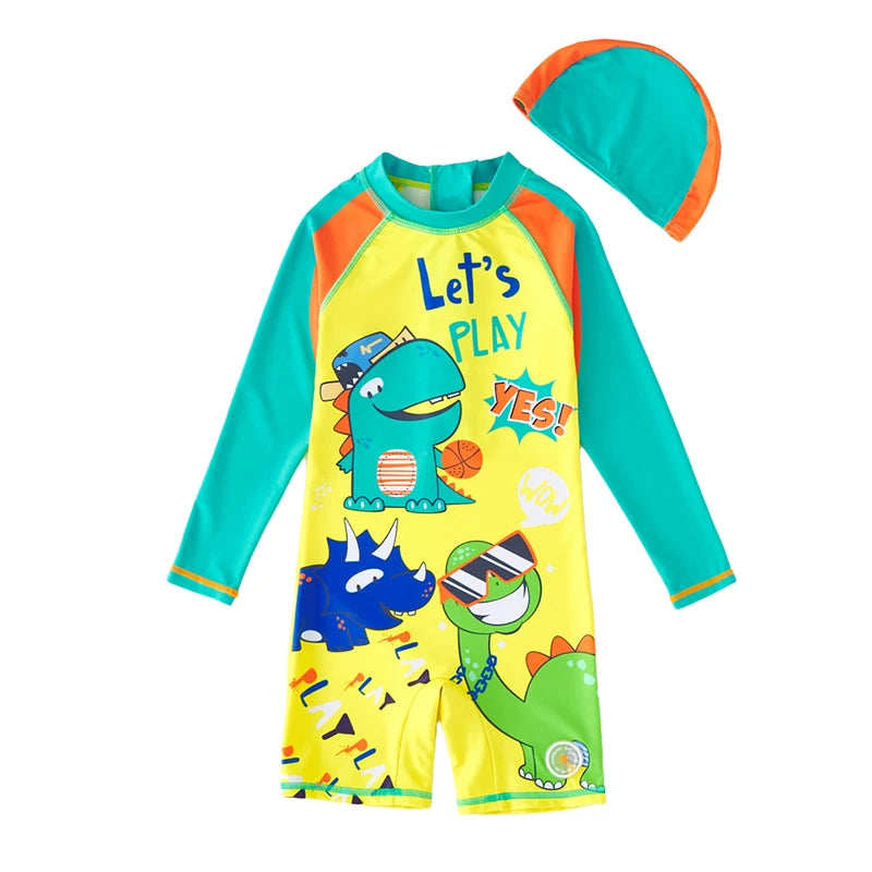 Children's Swimsuit Orange Long Sleeve Rash Guard Kids UPF50 UV Protection Boy's Beach Clothes Shark Swimming Bathing Suit Kids