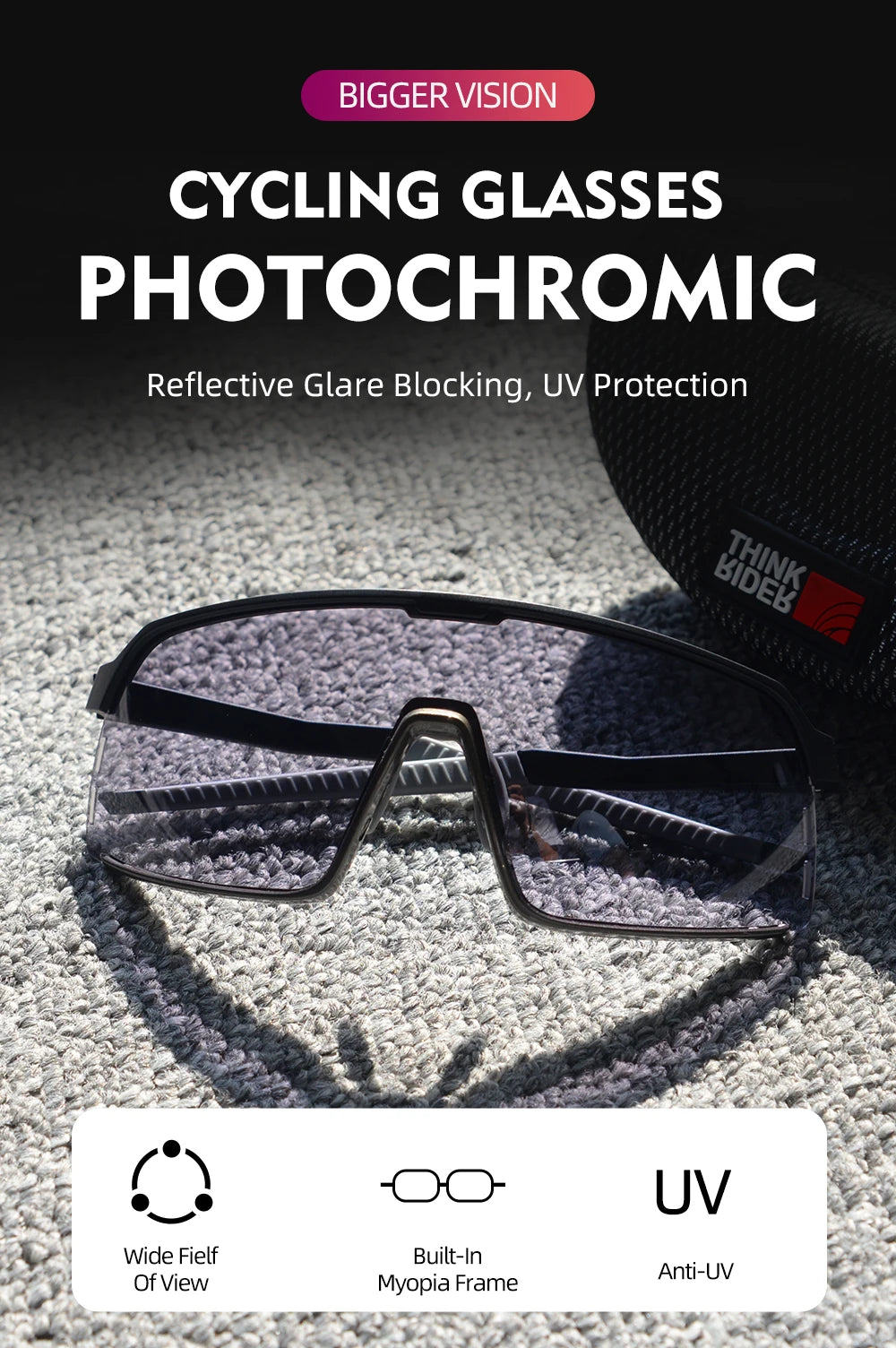 ThinkRider Bike Photochromic Cycling Glasses Bicycle Glasses Sports Men's Sunglasses MTB Road Cycling Eyewear Protection Goggles