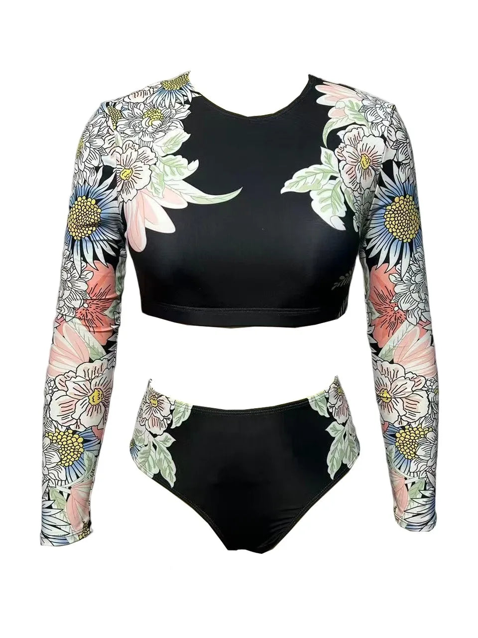 2026 Long Sleeve Two Pieces Surfing Swimsuit Floral Print Swimwear Women Rashguard Diving Clothes Bathing Swim Suit Beachwear