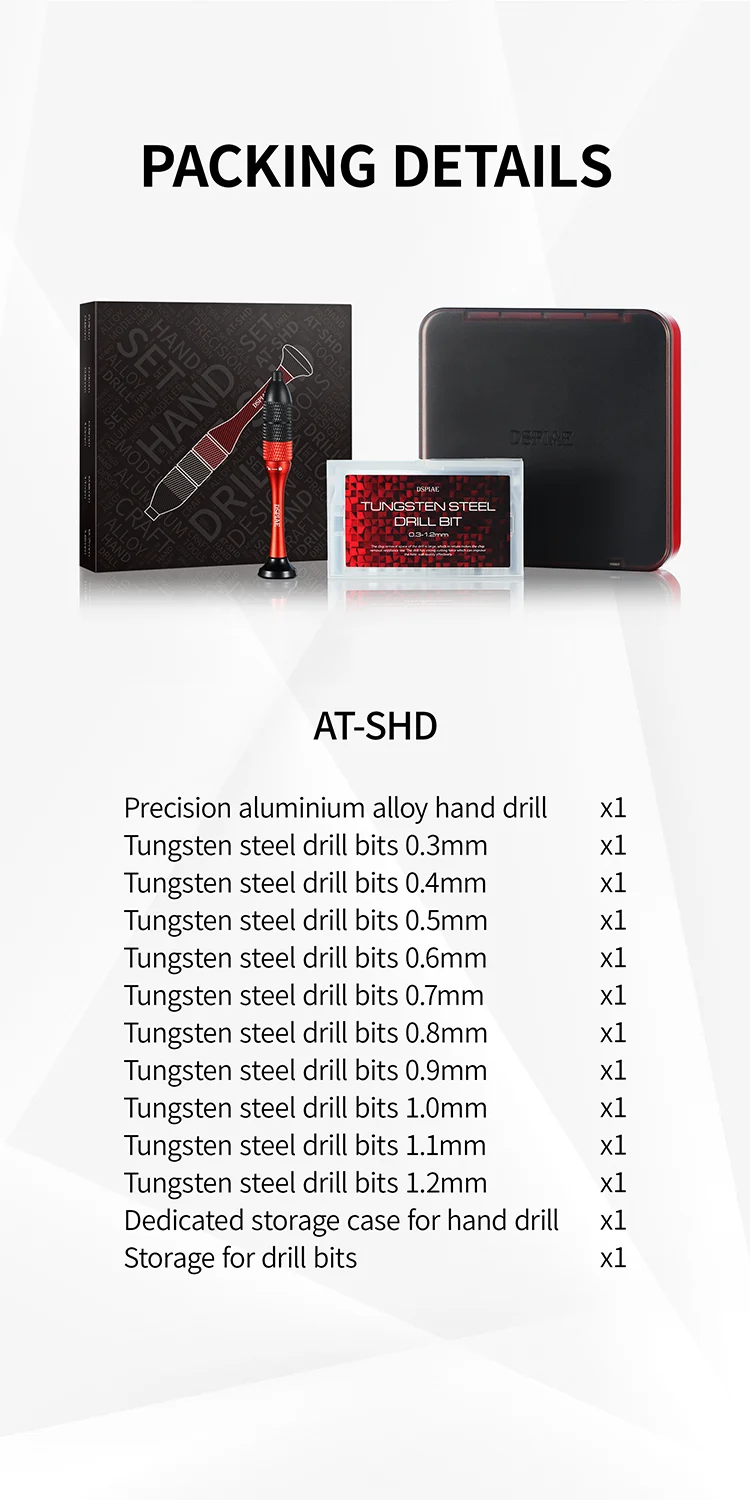 DSPIAE AT-SHD Precision Hand Drill Set For Hobby DIY Model Making Tool Aluminum Alloy Red
