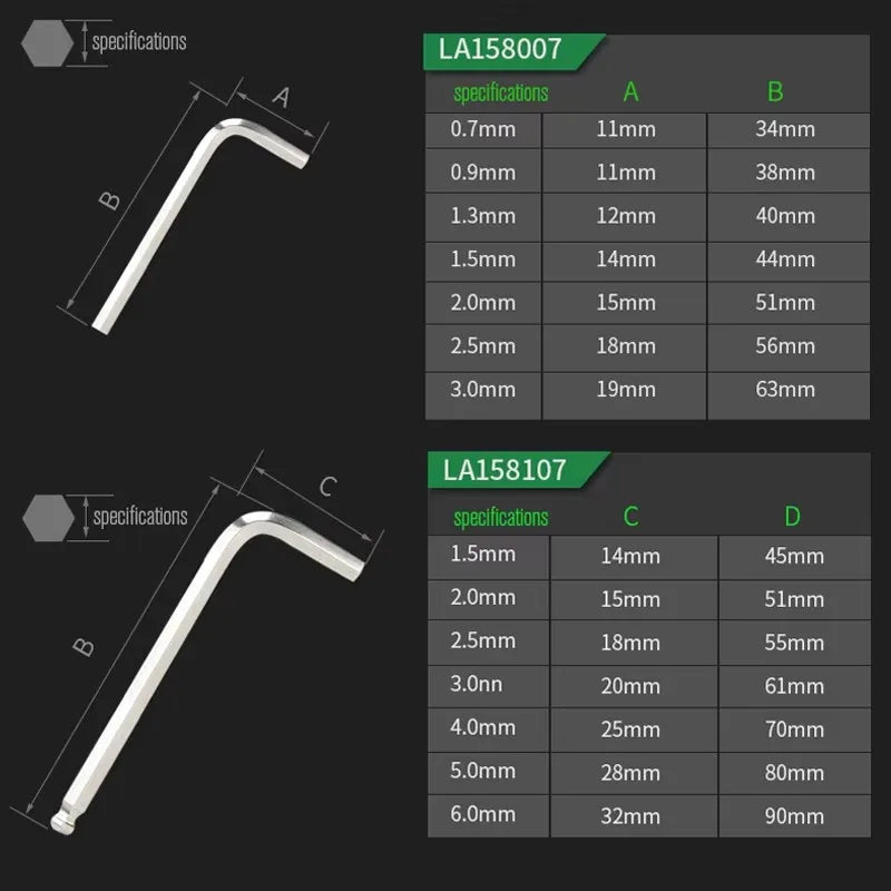 LAOA Mini 7-piece allen wrench hexagonal hexagonal screwdriver set 0.7/0.9/1.3/1.5/2/2.5/ 3mm wrench Allen key