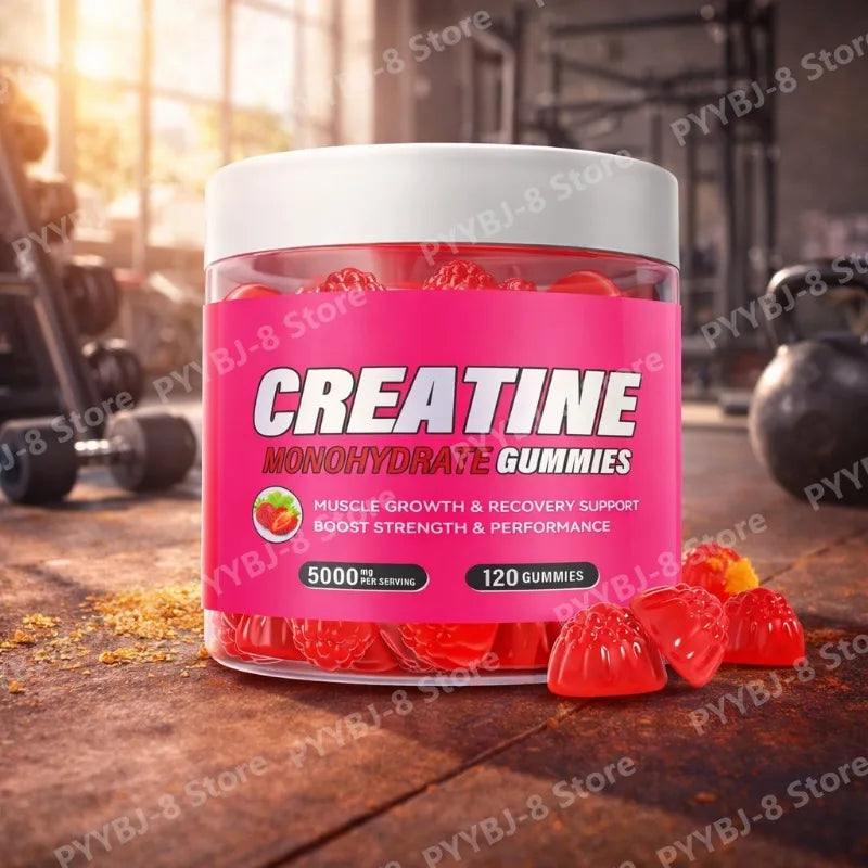 120 Count Creatine Monohydrate Gummies 5000mg Strawberry Flavor Support Muscle Growth and Post Exercise Recovery 0g Sugar Vegan