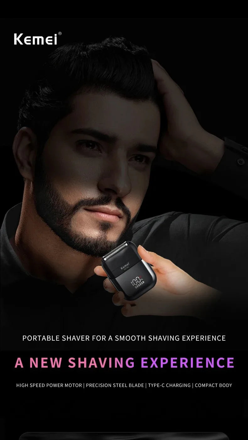 Kemei Foil Shaver Electric Razor for Men's Face Compact Travel Shavers Waterproof Close Shave Trimmer USB-C Rechargeable Gifts