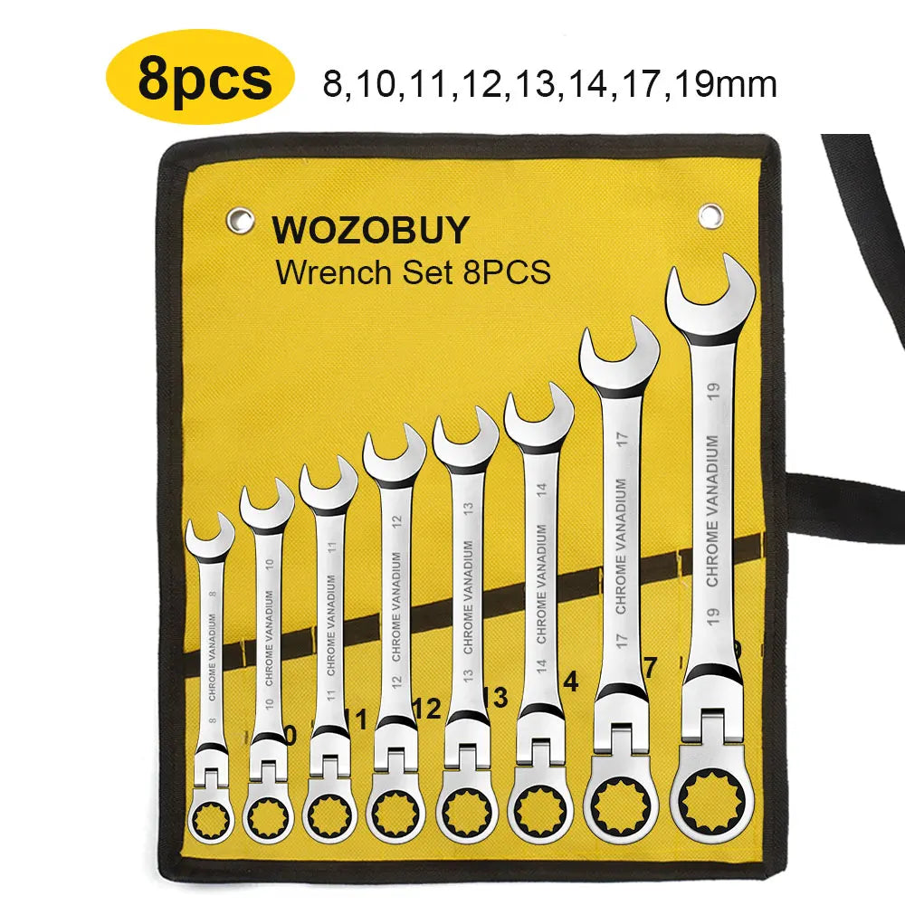 Ratcheting Wrench Set Metric and Standard 12-Point Box End Combination Spanner Gear Wrench Garage Tool Set,CR-V Full Polished