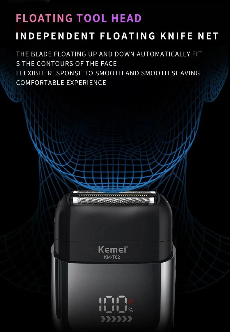 Kemei Foil Shaver Electric Razor for Men's Face Compact Travel Shavers Waterproof Close Shave Trimmer USB-C Rechargeable Gifts
