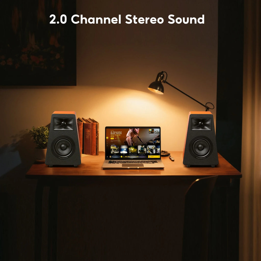 AIYIMA S30 Active Bookshelf Speakers Bluetooth 5.3 Wooden 100W Studio Monitor Speakers Hifi Home Theater Subwoofer Orange/White