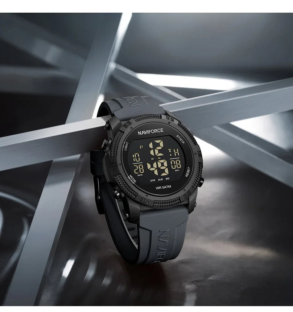 NAVIFORCE NF7104 Men's LCD Digital Leisure Date and Week Alarm Clock Waterproof Silicone Strap Electronic Premium Watch