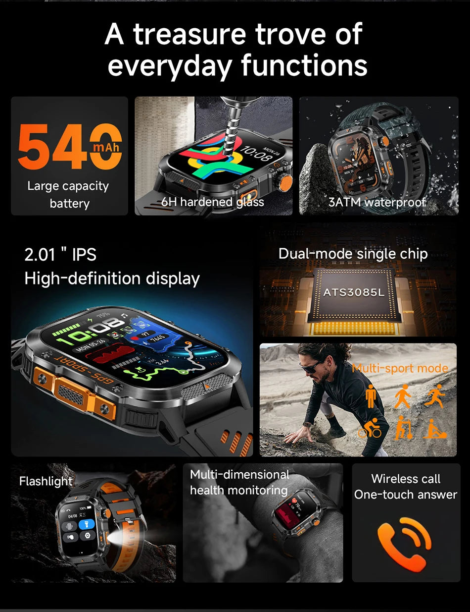 2025 New Dual-Frequency Satellite GPS Sports Smart Watch Compass Barometer Bluetooth Call 10ATM Waterproof Swim Smart Bracelet