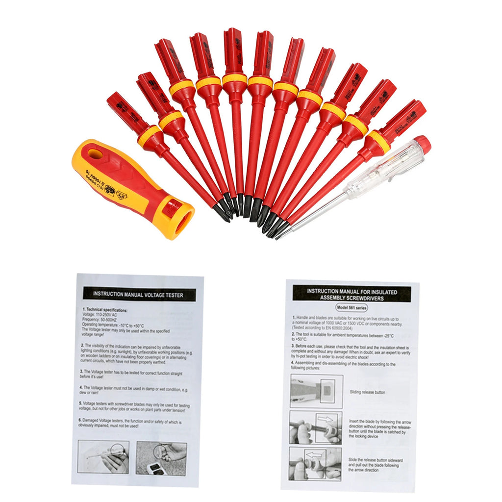 VDE Insulated Screwdriver Set 1000V Slotted Phillips Magnetic Screw Driver Bits Kit With Tester Pen Electricians Hand Tools