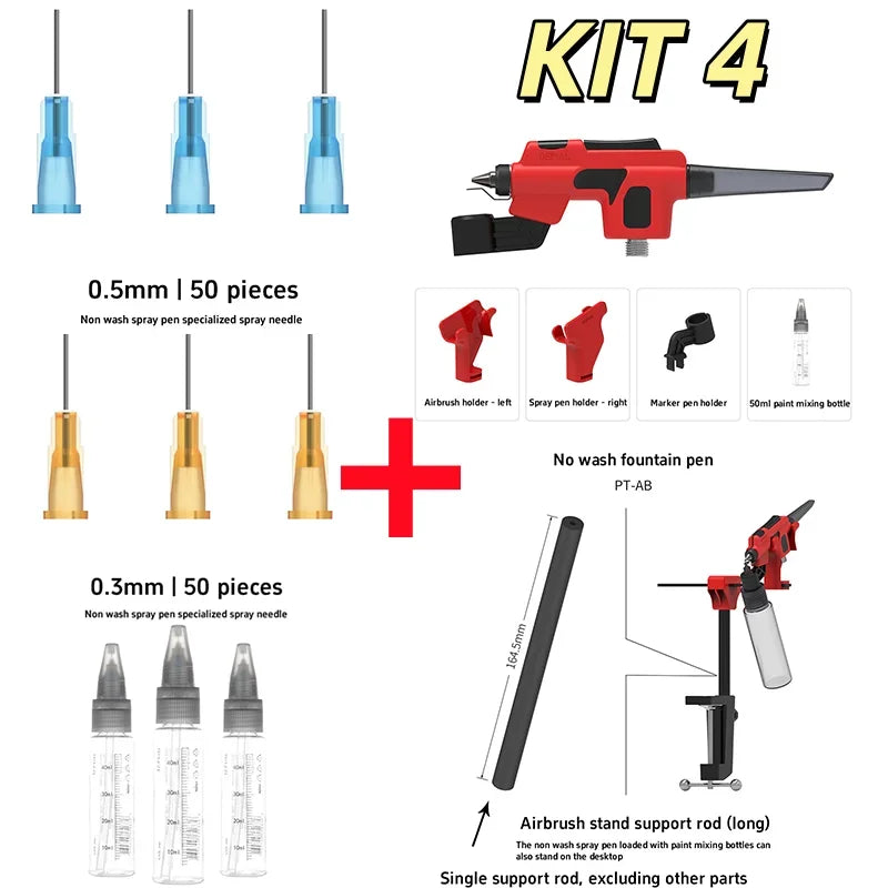 PT-AB Wash-Free Airbrush with Marker Rack for Scale Model Painting Quick Color Change Hobbyist DIY Craft Tools