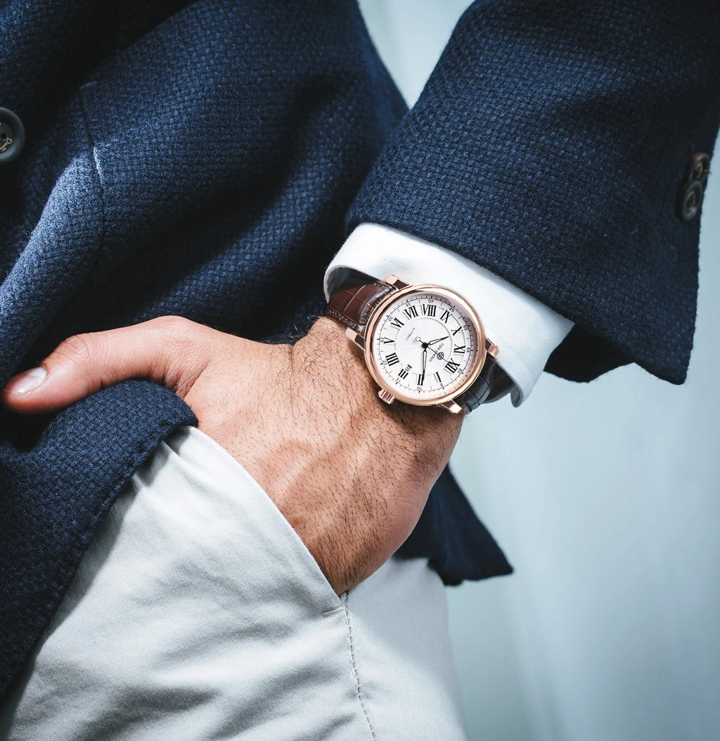 Forsining Classic Business Automatic Mens Watch Calendar Luxury Brand Brown Leather Strap Fashion Rose Gold Mechanical Watches